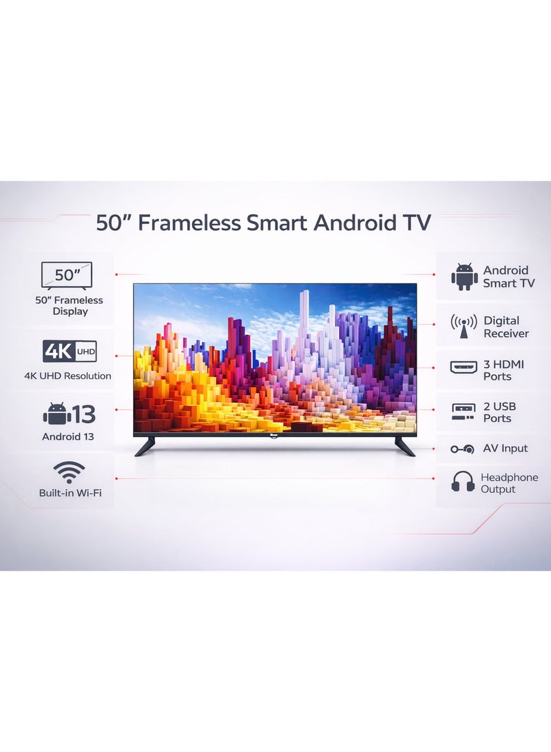 هوهو تلفزيون ذكي مقاس 50 بوصة، بدقة عرض 4K ألترا إتش دي، بدون إطار، موديل HS5006SFL - Image 4
