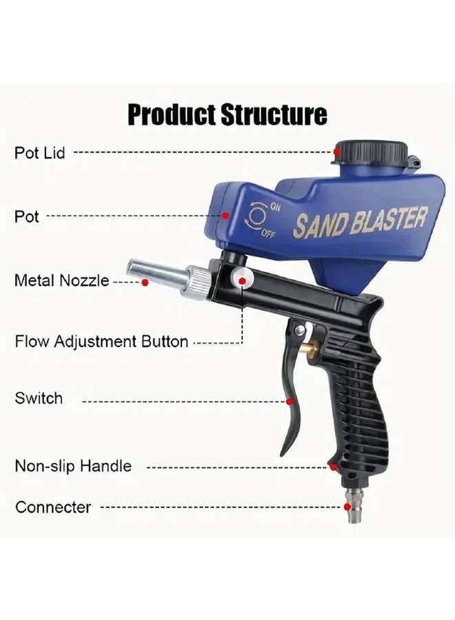 Blue Portable Sandblasting Gun 90psi Adjustable 600cc Capacity for Metal Rust Removal and Surface Polishing - Image 4