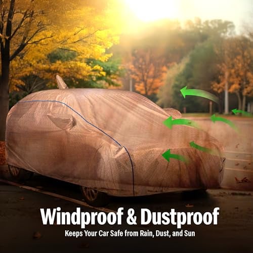 The AutoStory AutoStory Waterproof Car Body Cover for Creta 2025 Onwards | All-Weather, UV Protection, Windproof, Scratchproof | Triple Stitched with Soft Cotton Lining, Mirror Pockets, Silver with Blue Piping - Image 3
