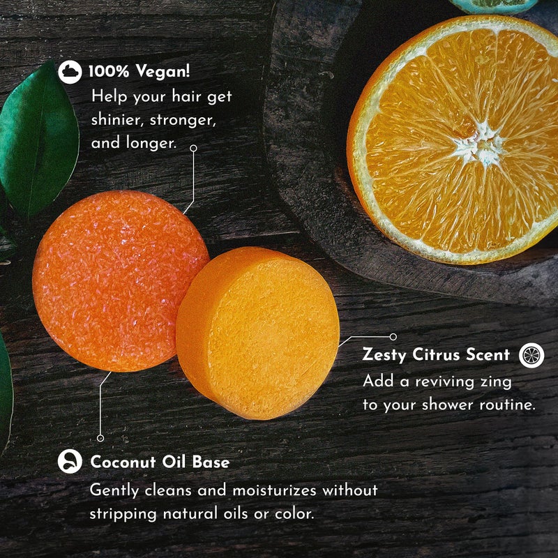 Clever Yoga Wave Fresh Citrus Shampoo Bar & Conditioner Bar Set - Vegan & Sulfate-Free - Handmade Moisturizing Solid Bars for All Hair Types - Convenient for Travel, Long-Lasting, (80-120 Uses) - Citrus - Image 3