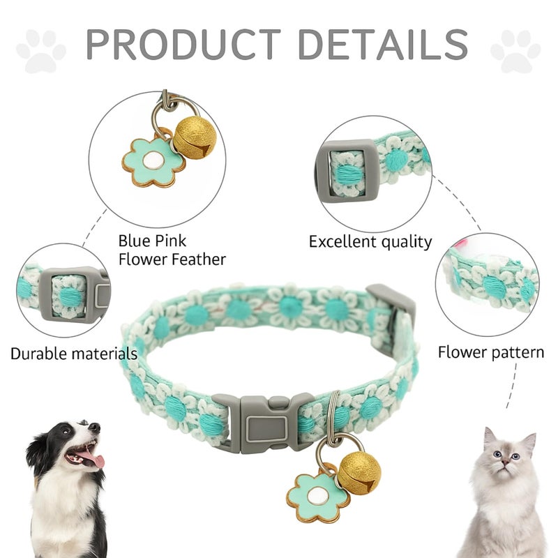 Flavizo Adjustable Cat Collar with Bell Lace Trim for Cats, Stylish Pet Neck Belt, Blue Safety Cat Neck Accessory Comfortable Fit - Image 3