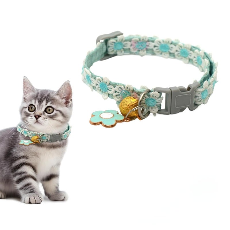 Flavizo Adjustable Cat Collar with Bell Lace Trim for Cats, Stylish Pet Neck Belt, Blue Safety Cat Neck Accessory Comfortable Fit - Image 1