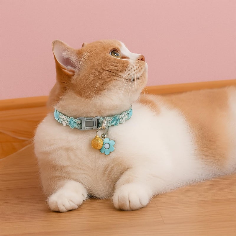 Flavizo Adjustable Cat Collar with Bell Lace Trim for Cats, Stylish Pet Neck Belt, Blue Safety Cat Neck Accessory Comfortable Fit - Image 4