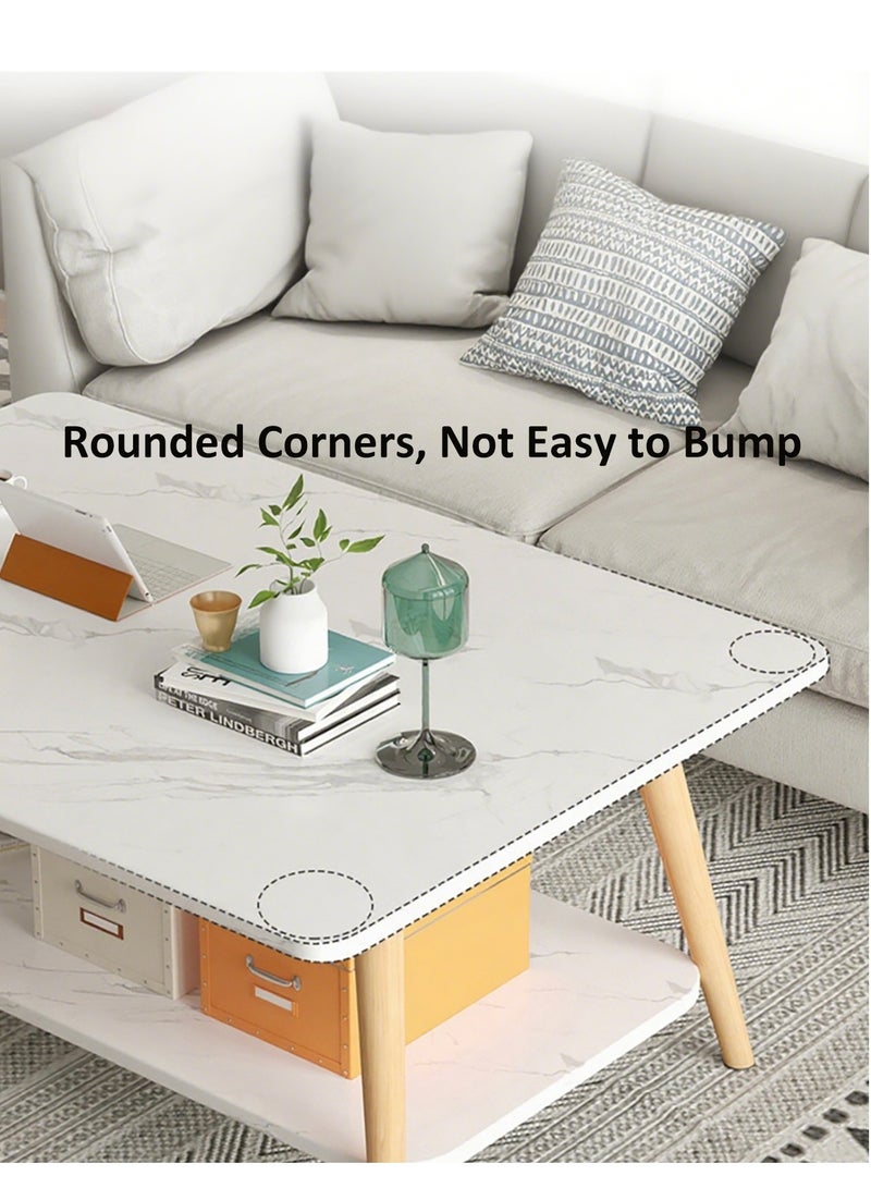 طاولة قهوة جانبية للأريكة من طبقتين، طاولة تخزين مستطيلة بيضاء بسيطة لغرفة المعيشة والمكتب - Image 4