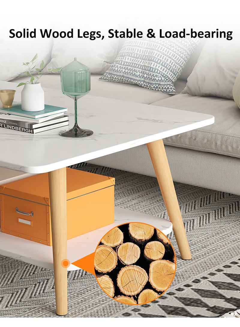 طاولة قهوة جانبية للأريكة من طبقتين، طاولة تخزين مستطيلة بيضاء بسيطة لغرفة المعيشة والمكتب - Image 5