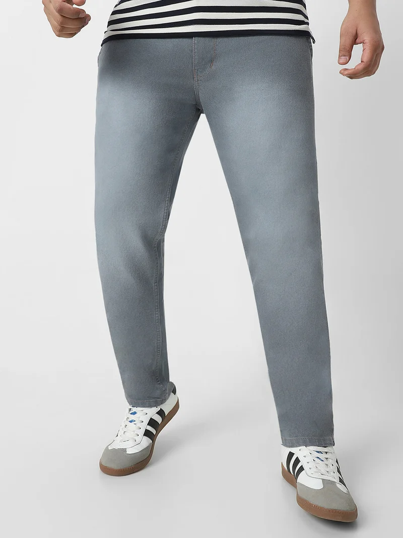Urbano Plus Men's Light Grey Regular Fit Washed Jeans Stretchable