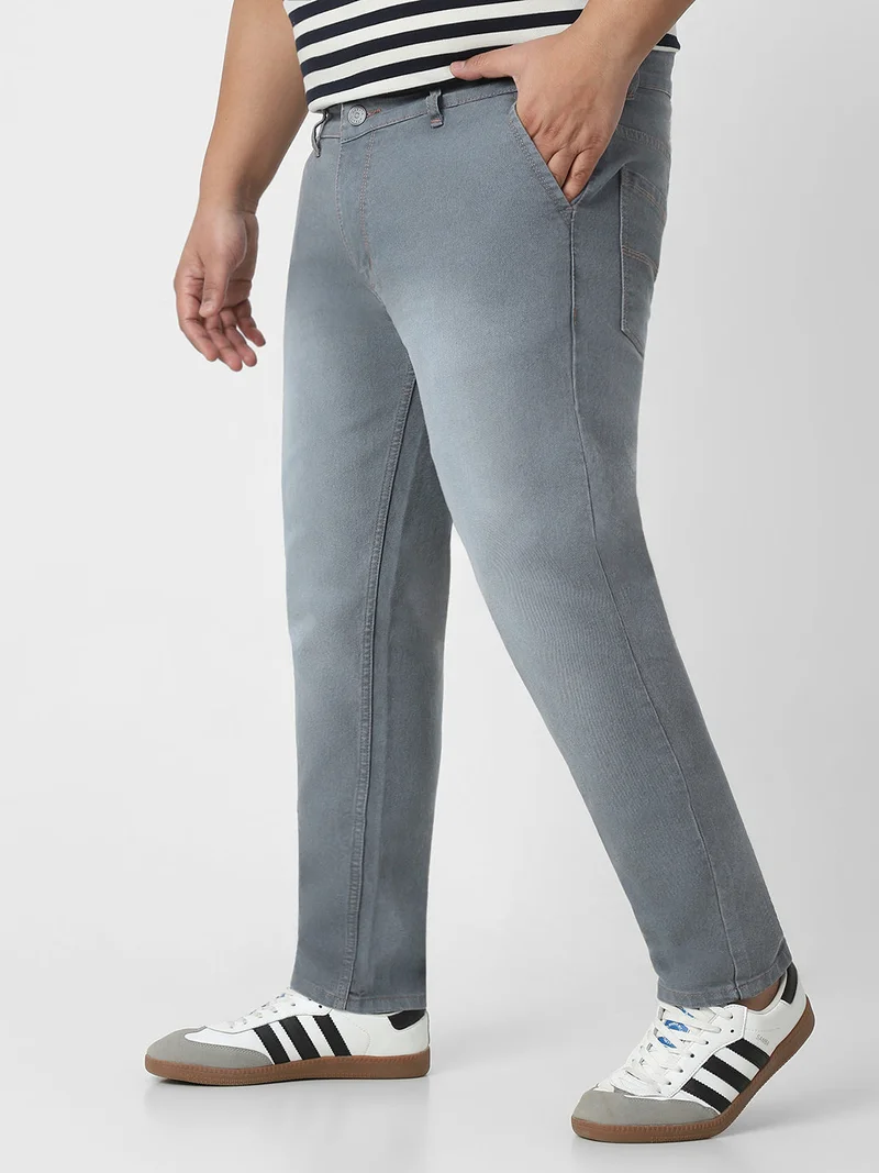 Urbano Fashion  Urbano Plus Men's Light Grey Regular Fit Washed Jeans Stretchable  | Best Price UAE