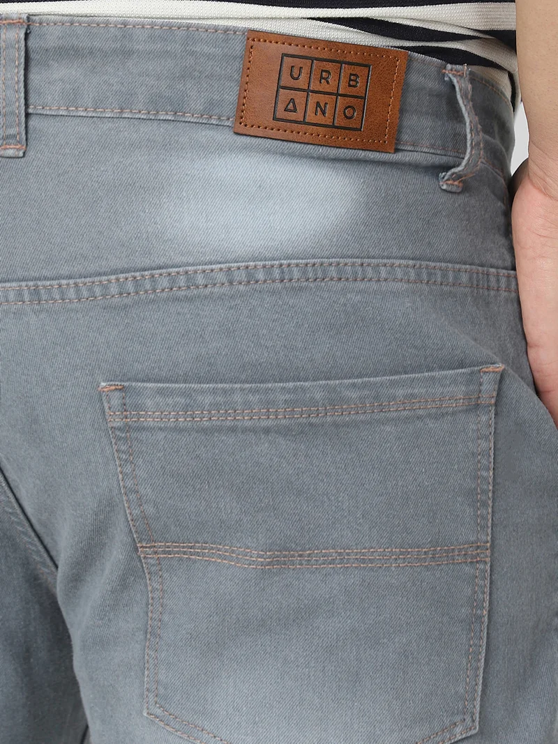 Urbano Fashion  Urbano Plus Men's Light Grey Regular Fit Washed Jeans Stretchable  | Best Price UAE