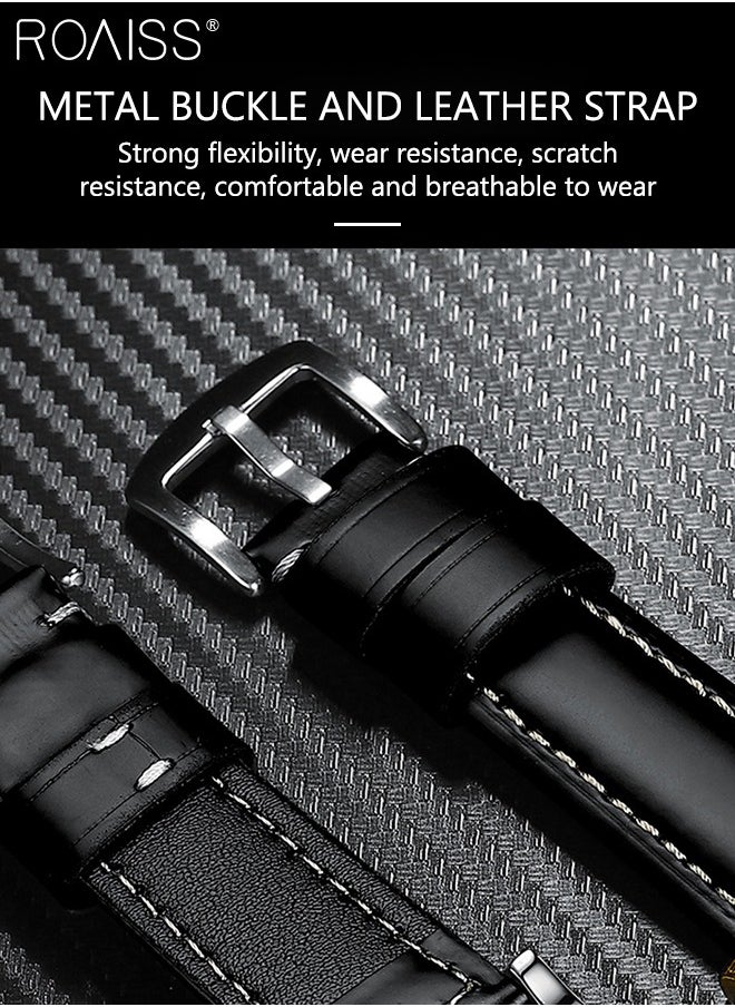 roaiss - Leather Strap Square Quartz Watch for Men, Analog Display 3D Dial with Calendar Window,Trend Business Waterproof Luminous Wristwatch As Gift for Male - Image 1