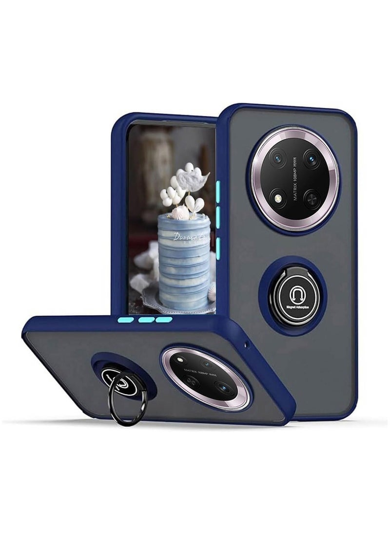 Muzz Honor X9C Case Flexible Silicone Protective Bumper Camera Protection Thin Translucent Shockproof Matte Back Cover with 360 rotational Car Mount Magnetic Ring Holder For Honor X9C 5G 2024 Blue 