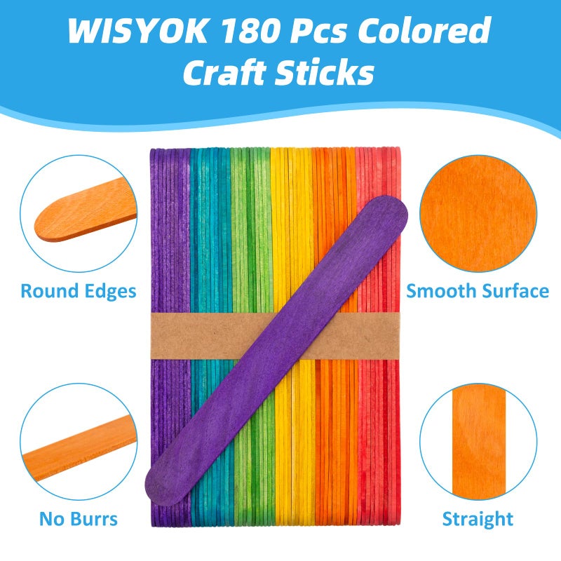 WISYOK 180 Pcs 6' Colored Jumbo Wooden Craft Sticks - Rainbow Wooden Popsicle Sticks for Creative Designs or Kids Education, Home Art Projects - Image 2