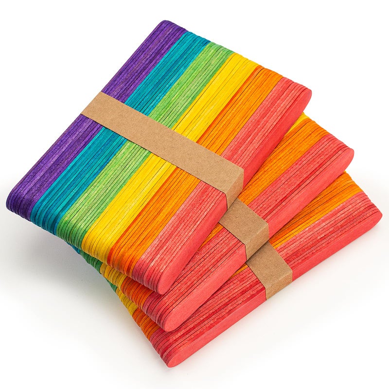 WISYOK 180 Pcs 6' Colored Jumbo Wooden Craft Sticks - Rainbow Wooden Popsicle Sticks for Creative Designs or Kids Education, Home Art Projects - Image 1