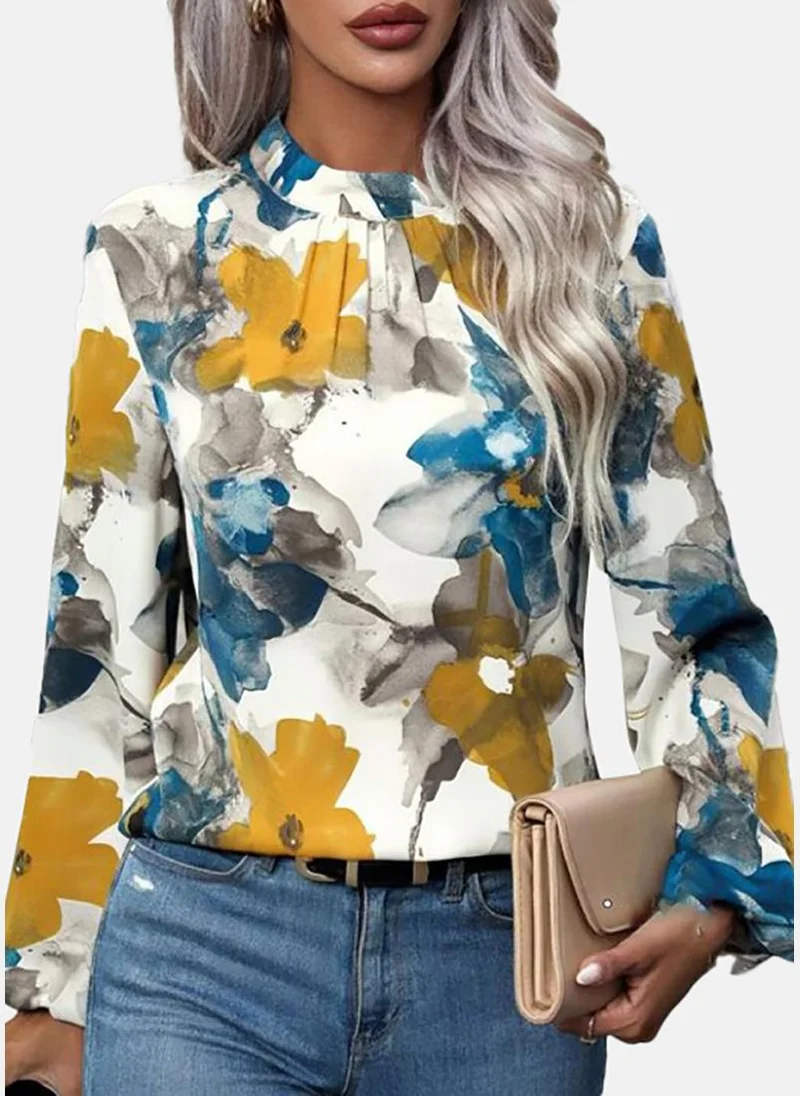 YUNIQEE Abstract Printed Pleated Button closure Top