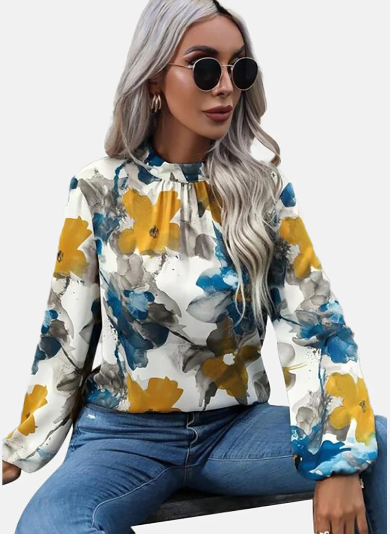 YUNIQEE Abstract Printed Pleated Button closure Top