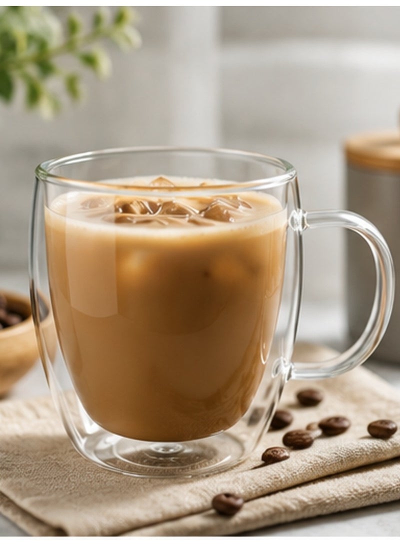 JIHAM Double Wall Glass Coffee Mugs Set of 2 | Transparent Insulated Glass Cups with Handle | Tea, Coffee, Latte & Cappuccino Cups - Image 4