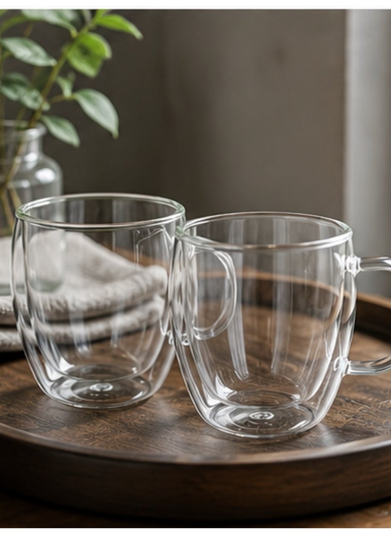 JIHAM Double Wall Glass Coffee Mugs Set of 2 | Transparent Insulated Glass Cups with Handle | Tea, Coffee, Latte & Cappuccino Cups - Image 3