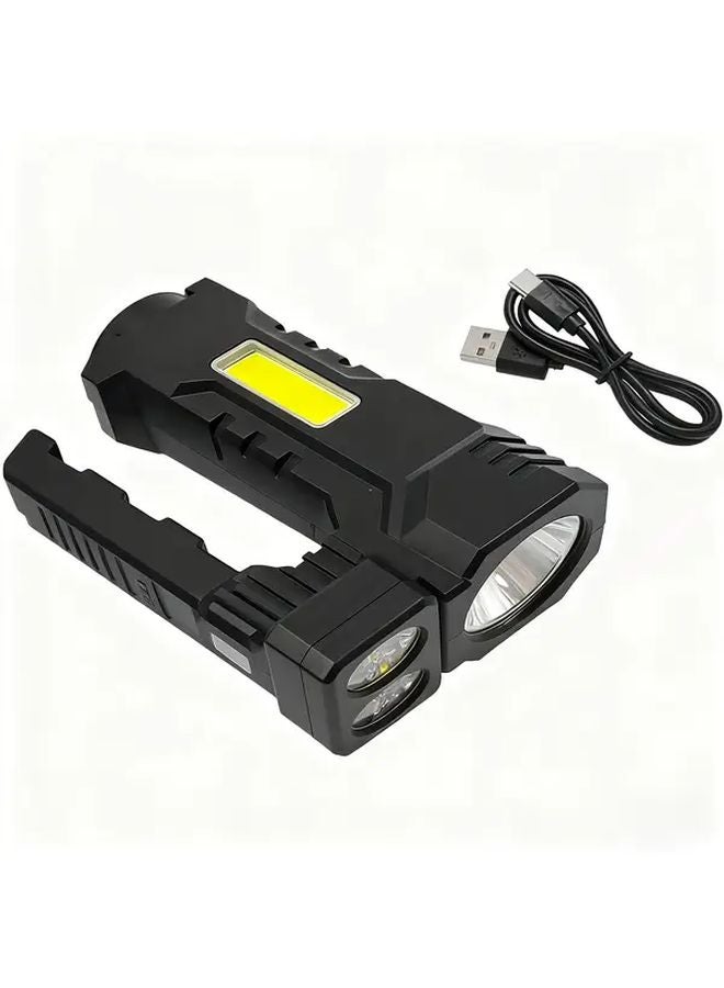 Black 2400mAh Outdoor Flashlight COB Side Light Adjustable Brightness Camping Torch - Image 1