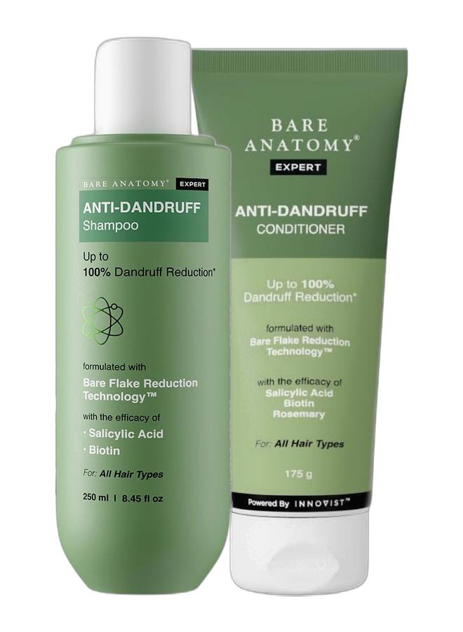 BARE ANATOMY Anti Dandruff Shampoo | Reduces Up To 100% Dandruff And Strengthens Hair | Derma Approved Shampoo With Salicylic Acid And Biotin | Shampoo For All Hair Types | For Women And Men | 250ml & Anti-Dandruff Hair Conditioner With Biotin, Salicylic Acid And Rosemary | Removes Flaky Buildup | Moisturizes And Strengthens Hair | Reduces Frizz And Breakage | For All Hair Types | 175Gm Bundle - Image 1