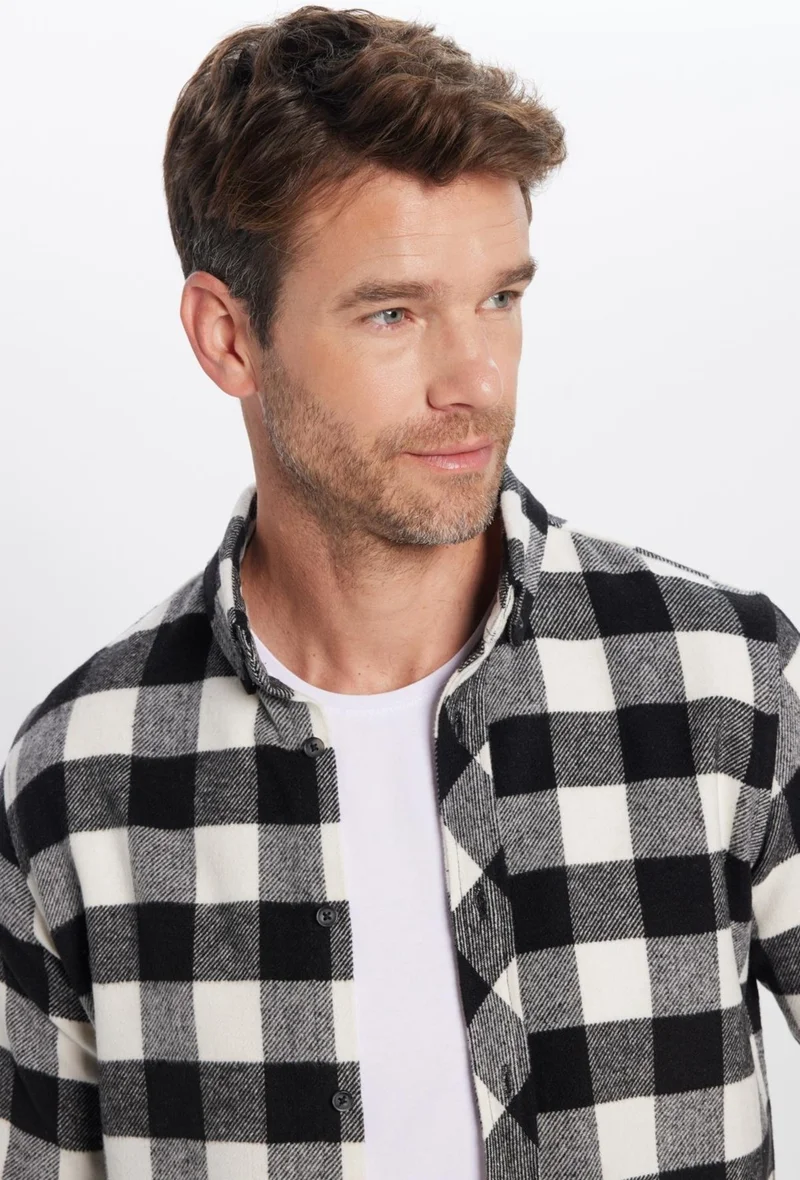 Tudors Men's Slim Fit Slim Fit Lumberjack Button-down Collar Checkered Winter Shirt