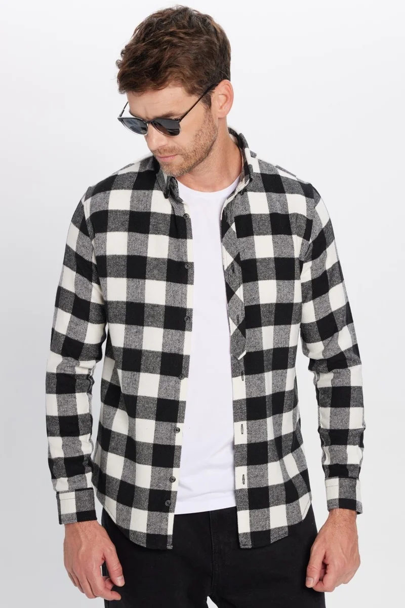 Tudors Men's Slim Fit Slim Fit Lumberjack Button-down Collar Checkered Winter Shirt