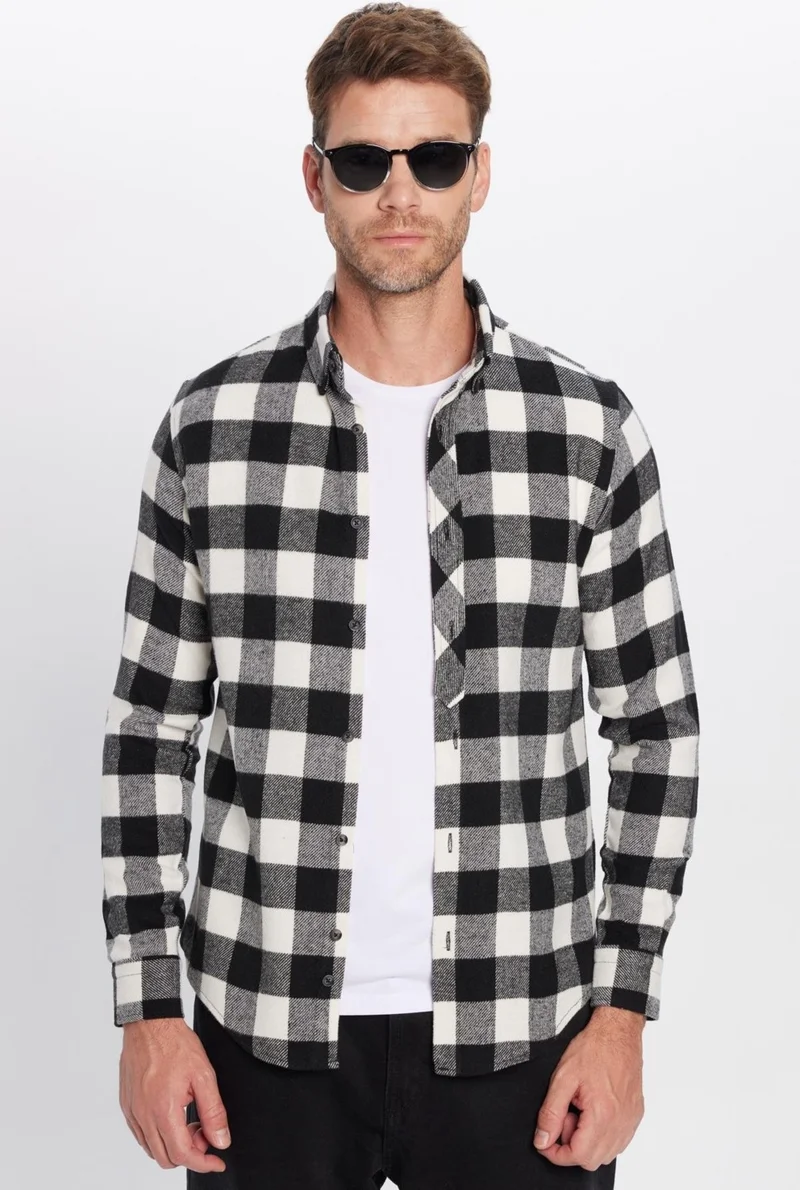 Tudors Men's Slim Fit Slim Fit Lumberjack Button-down Collar Checkered Winter Shirt