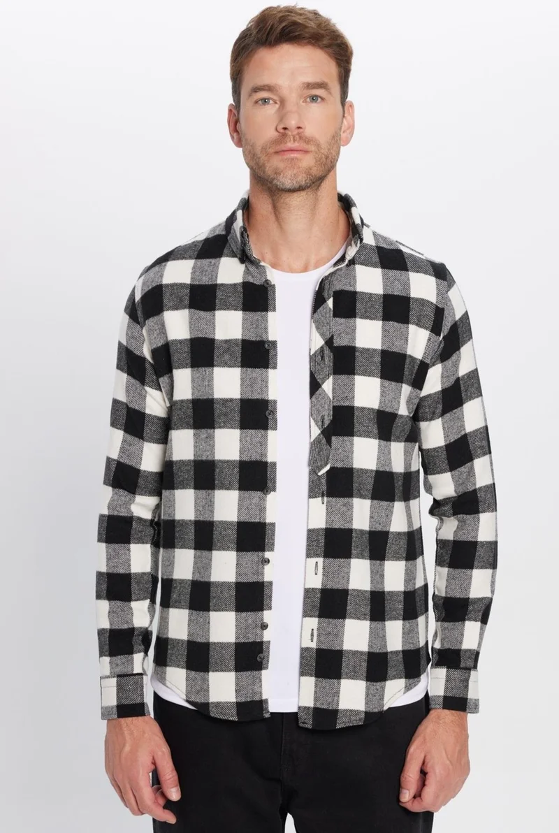 Tudors Men's Slim Fit Slim Fit Lumberjack Button-down Collar Checkered Winter Shirt