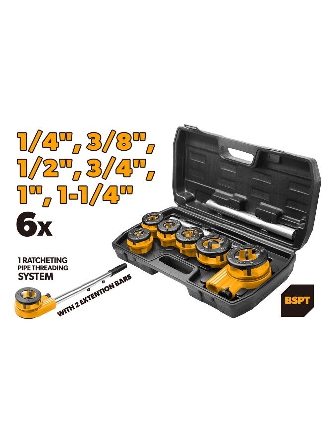 Tolsen 33011 6PCS BSPT Pipe Threading Die Set – Manual Pipe Threader Kit 1/4" to 1-1/4" for Steel & Galvanized Pipes - Image 2