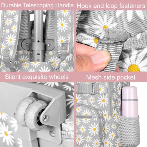 GXTVO Womens Rolling Backpack for Girls, Wheeled Bookbag with Lunch Box for Adults, Water Resistant Roller School Bag for College Teens Kids Travel - Grey - Image 5