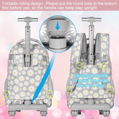 GXTVO Womens Rolling Backpack for Girls, Wheeled Bookbag with Lunch Box for Adults, Water Resistant Roller School Bag for College Teens Kids Travel - Grey - Image 2