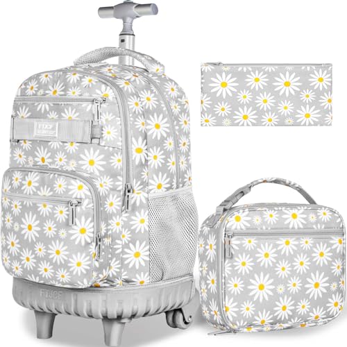 GXTVO Womens Rolling Backpack for Girls, Wheeled Bookbag with Lunch Box for Adults, Water Resistant Roller School Bag for College Teens Kids Travel - Grey - Image 1