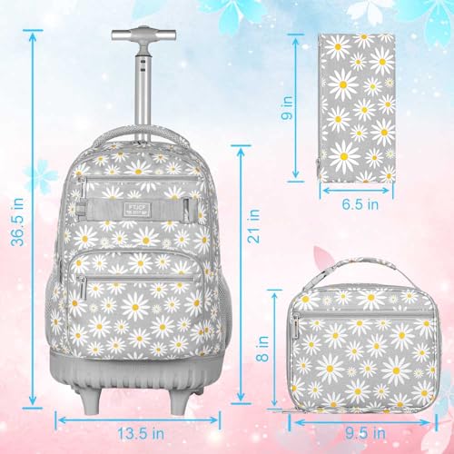 GXTVO Womens Rolling Backpack for Girls, Wheeled Bookbag with Lunch Box for Adults, Water Resistant Roller School Bag for College Teens Kids Travel - Grey - Image 4