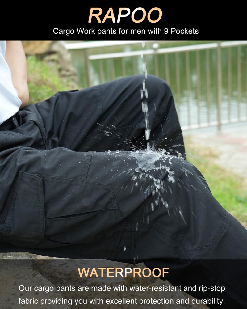 Rapoo Tactical Cargo Pants for Men Hiking Work Military Army Casual Pants for Men with Pockets Waterproof Mens Ripstop Construction Carpenter Outdoor Hunting Pants Outdoor Black 36Wx32L - Image 4