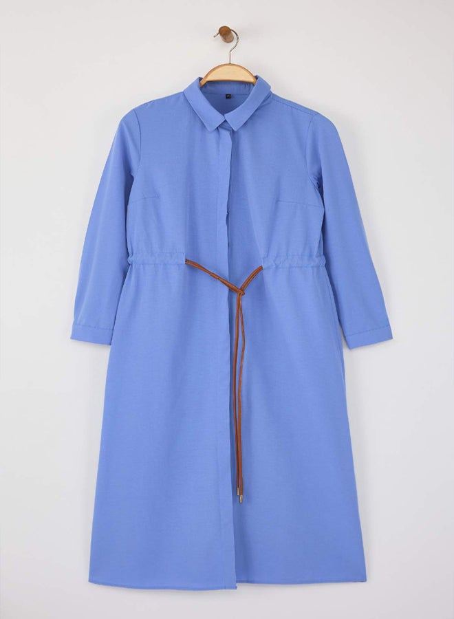 trendyol Blue Leather Belt Shirt Dress - Image 5