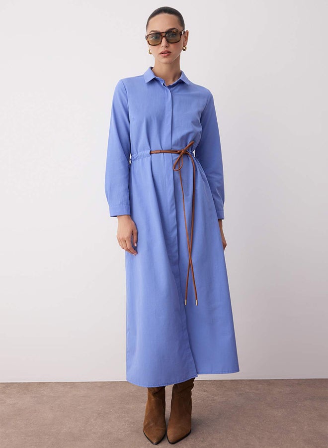 trendyol Blue Leather Belt Shirt Dress - Image 1