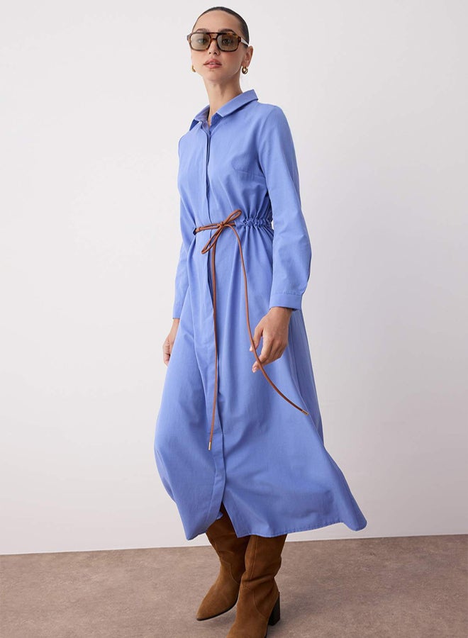 trendyol Blue Leather Belt Shirt Dress - Image 2