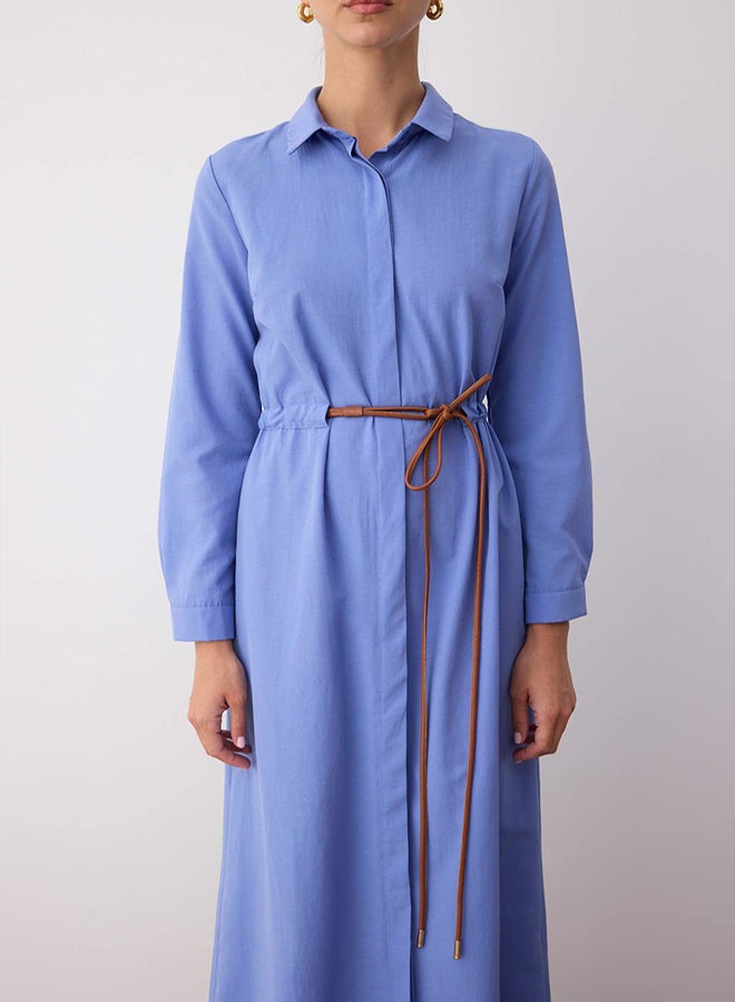 trendyol Blue Leather Belt Shirt Dress - Image 3