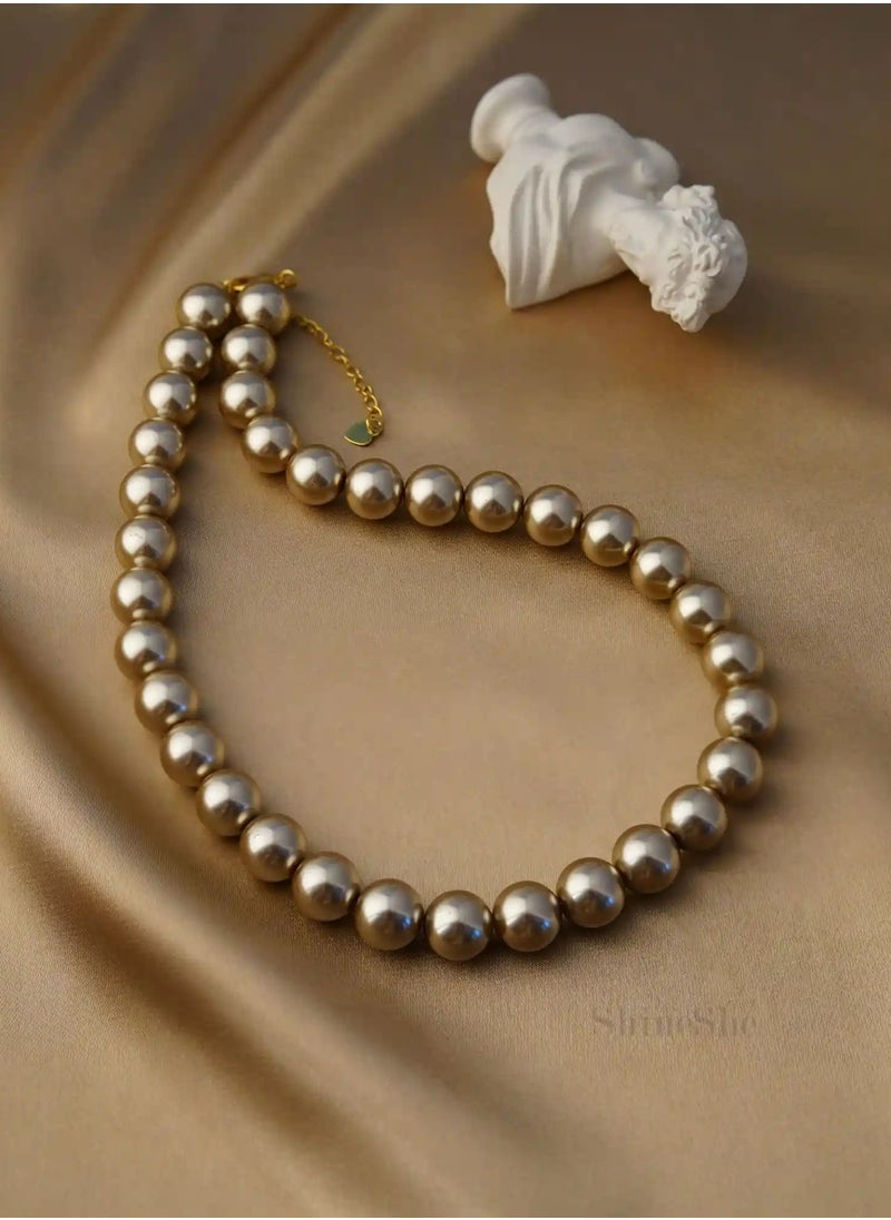 ShineShe New Luxurious Female Mélange Mocha Gold Brown Coffee Color Pearl French Necklace(12mm), ShineShe  - Image 4