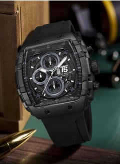 T5 Men's Chronograph Silicone Strap Watch - Full Black  - Image 2