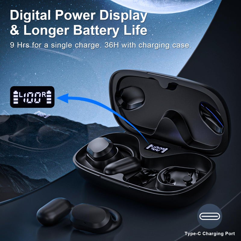TTQ Open Ear Headphones, Open Ear Earbuds, IPX7 Waterproof, Bluetooth 5.3 True Wireless Sports Over Ear Earbuds with Earhooks, Built-in Mic, Crystal-Clear Calls for Running Workout Cycling Driving - Image 5