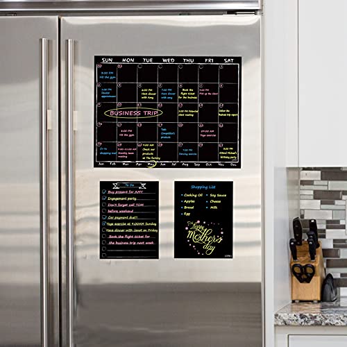 JJPRO Magnetic Chalkboard Monthly Calendar with neon Bright Liquid Chalk Markers – Black Refrigerator Monthly Planning Board w/Bonus - Grocery List and Notepad for Kitchen Refrigerator - Image 5