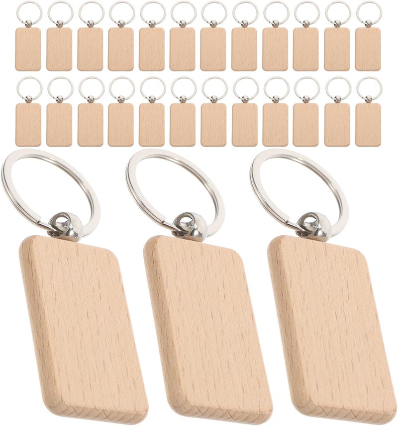 Luxshiny 20pcs Rectangle Wooden Keychain Blanks 31x53mm Natural Wood DIY Craft Tags for Engraving and Stamping Art Supplies - Image 1