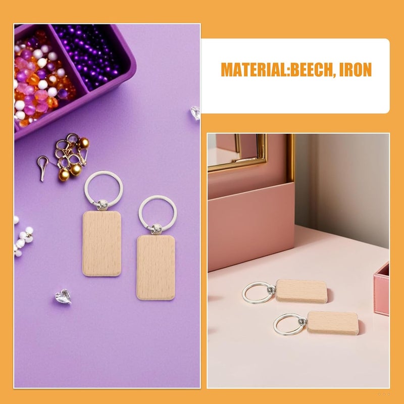 Luxshiny 20pcs Rectangle Wooden Keychain Blanks 31x53mm Natural Wood DIY Craft Tags for Engraving and Stamping Art Supplies - Image 3