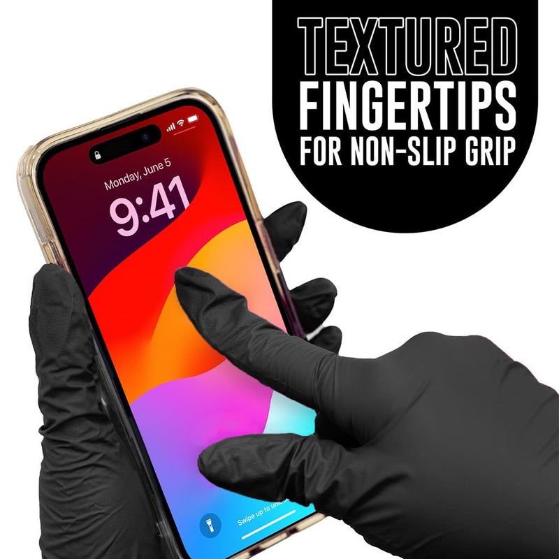 Colortrak Luminous Collection Disposable Nitrile Gloves (100 Pack)  Black  Small  Single-Use  Allergy-Safe  Latex-Free  Powder-Free  Odor-Free  Textured Finger Tips - Image 2