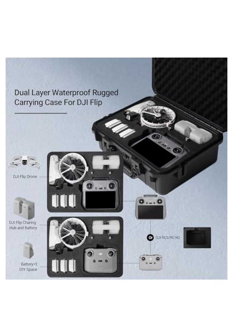 Waterproof Hard Case for DJI Flip, Drone Waterproof Hard Carrying Case, Compatible with 7 Batteries and Other Flip Accessories, Drone Accessories for DJI Flip and RC2/RC/RC-N3/N2/N1 - Image 2