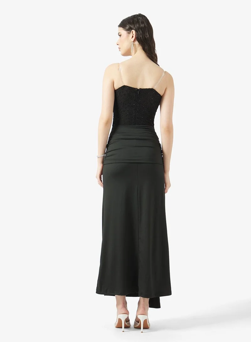 Ginger Corset Bodice Dropwaist Dress with Draped Trail