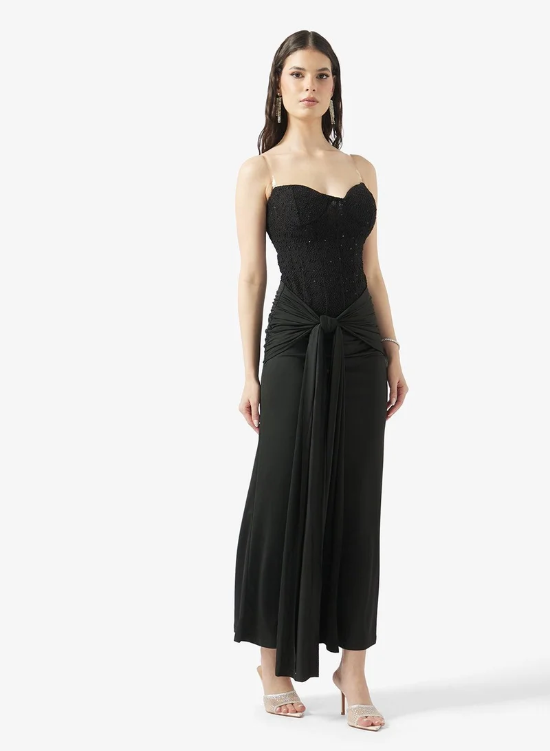 Ginger Corset Bodice Dropwaist Dress with Draped Trail