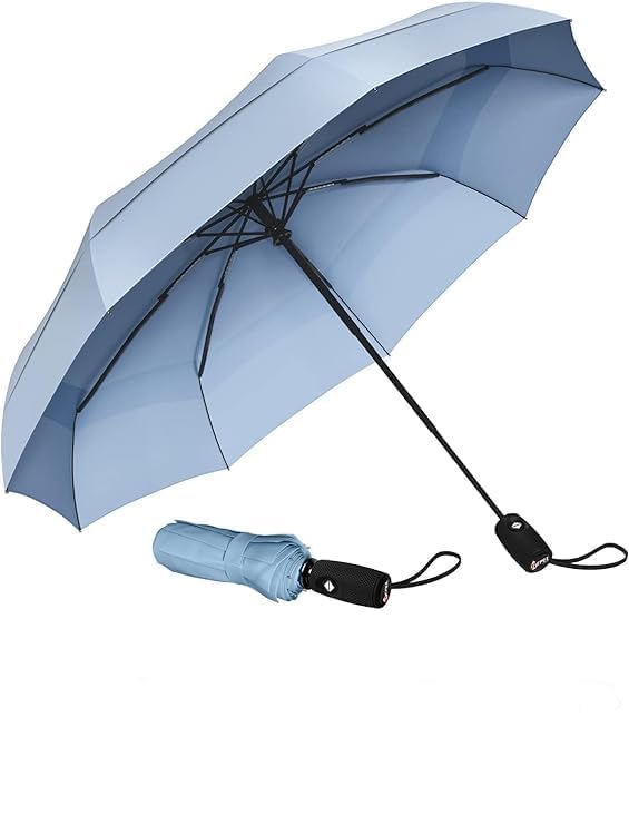 FIGMENT Windproof Travel Umbrella, Automatic Open Close, Big Size for Men, Women, Kids, UV Protection, Stylish Folding Umbrella, Compact 3 Fold Design, Rain and Sun Umbrella, Lightweight (Light Blue) - Image 1