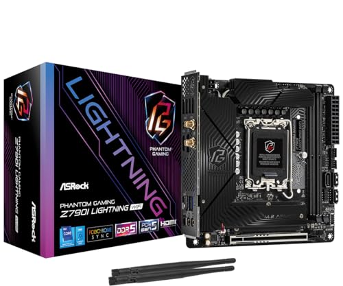 ASRock Phantom Gaming Intel Z790I Lightning WiFi DDR5 DIMMs up to 8600+ (OC) MHz 128GB LGA1700 M.2 Mini-ITX Motherboard SATA3 6.0 Gb/s Z790 802.11axe Wi-Fi 6E PCIe 5.0 x16 - Image 1