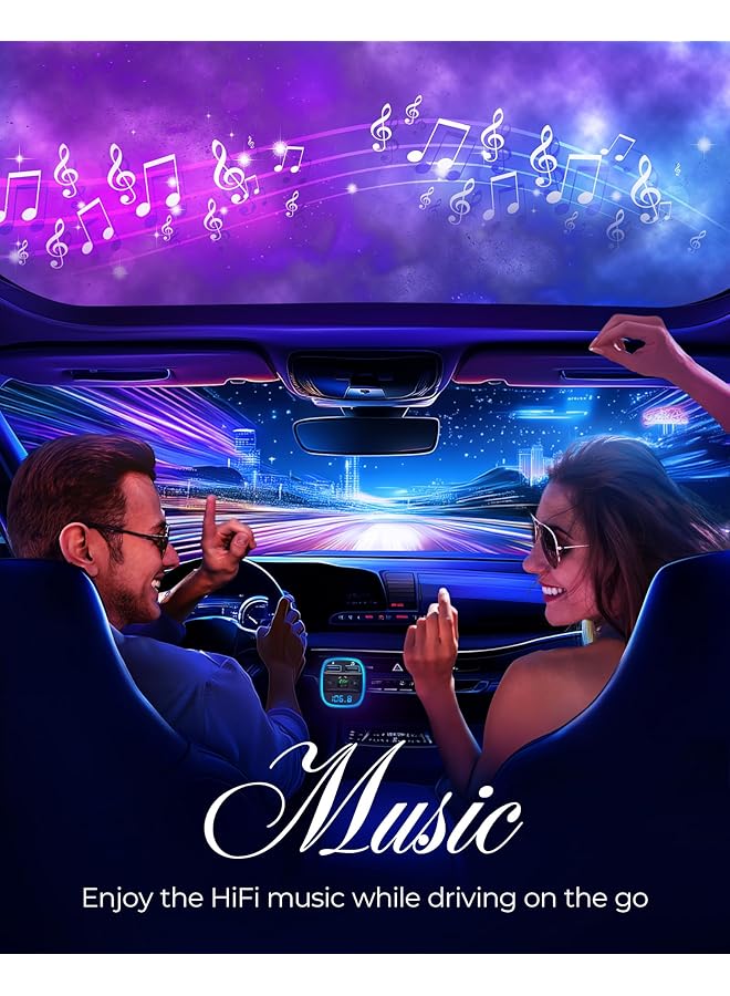 Lencent Fm Transmitter, Bluetooth Fm Transmitter Wireless Radio Adapter Car Kit With Dual Usb Charging Car Charger Mp3 Player Support Tf Card & Usb Disk - Image 2