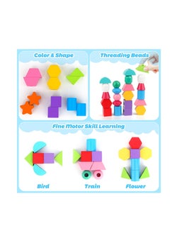 Excefore Montessori Toys, Wooden Beads Sequencing Toy, Stacking Blocks, Matching Shape Stacker, Preschool Educational Toys, Boost Child's Observation Skills  - Image 5